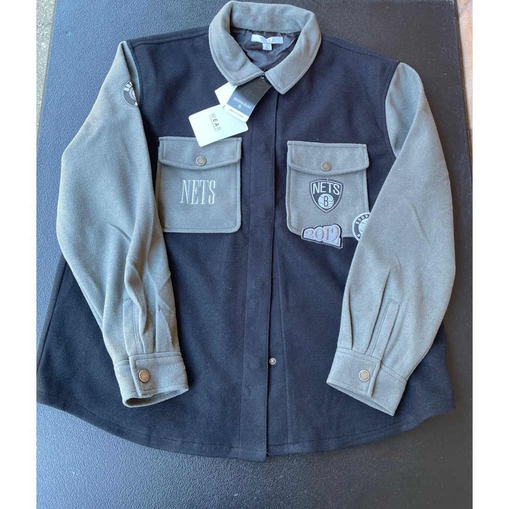 Women's NBA Brooklyn Nets WEAR by Erin Andrews Black GRAY Button-up Jacket Sz L